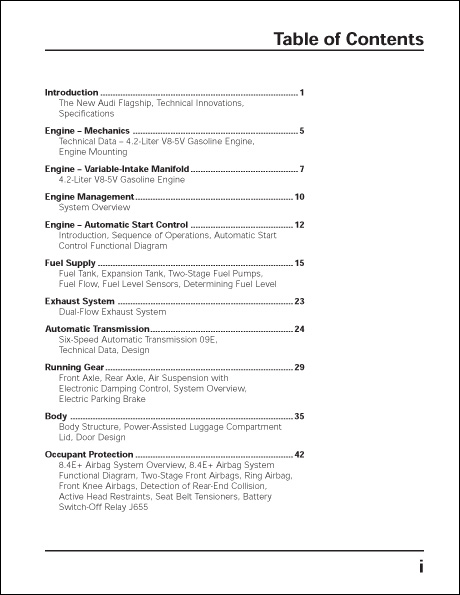 Audi A8L 2004 Technical Features Technical Service Training Self-Study Program Table of Contents