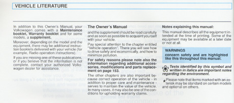 Volkswagen Golf Owners Manual: 1996